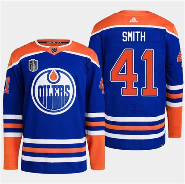Men%27s Edmonton Oilers #41 Mike Smith Royal 2024 Stanley Cup Final Patch Stitched Jersey Dzhi->edmonton oilers->NHL Jersey
